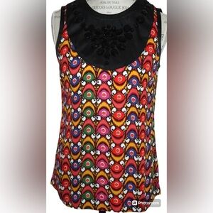 Tory Burch colorful beaded blouse sleeveless top size 12, 100% silk
